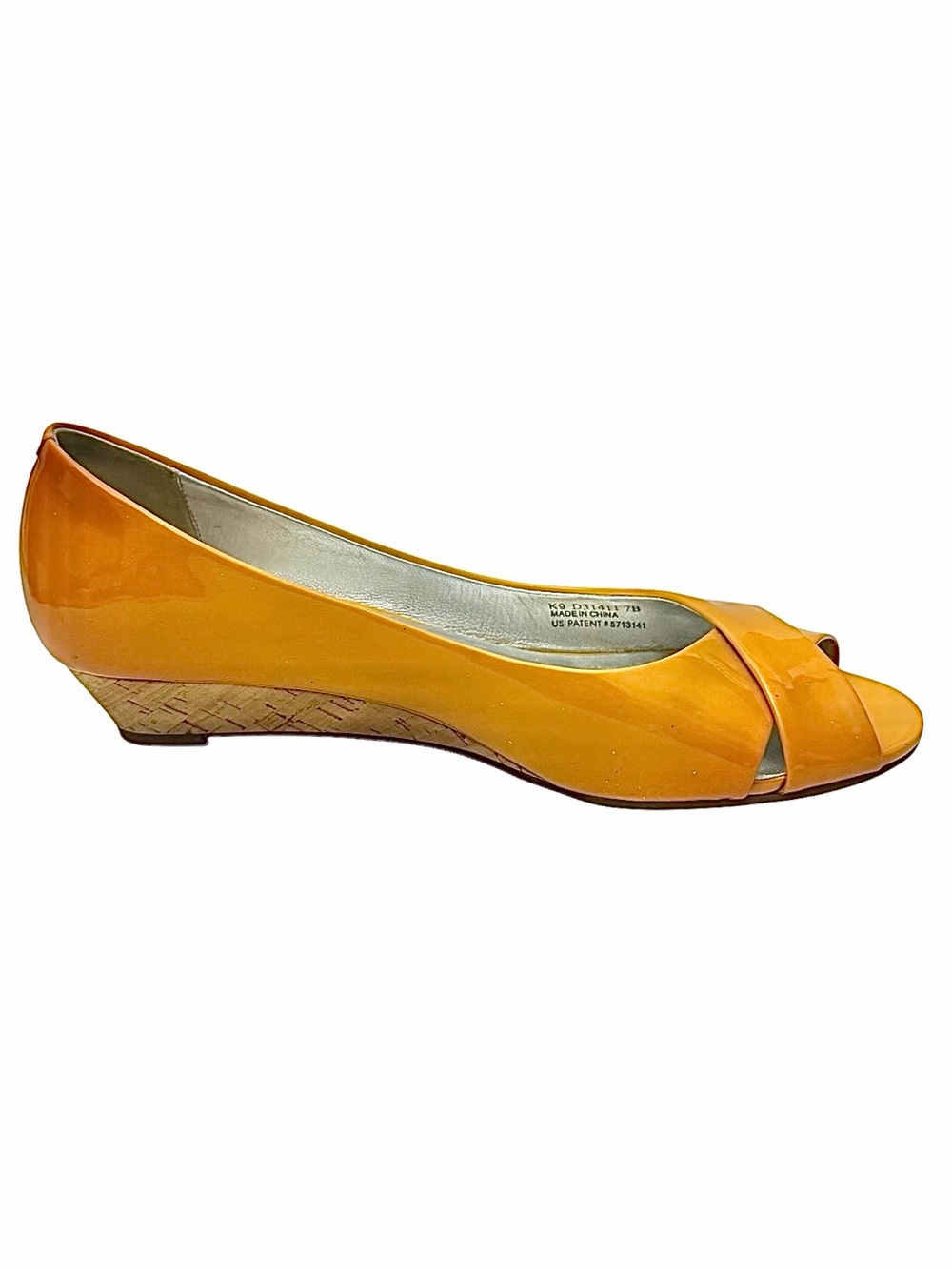 Cole Haan Air Elly Women’s Golden Mustard Patent Leather Peep Toe Wedges Size 7B